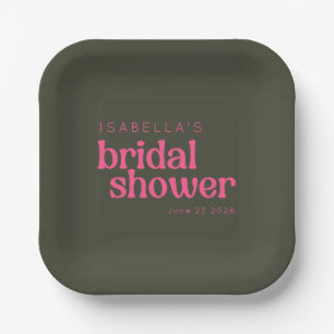Retro Groovy Pink Green Bridal Shower Custom  Paper Plate