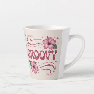Retro Groovy Pink Hibiscus Latte Mug