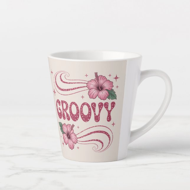 Retro Groovy Pink Hibiscus Latte Mug (Right)