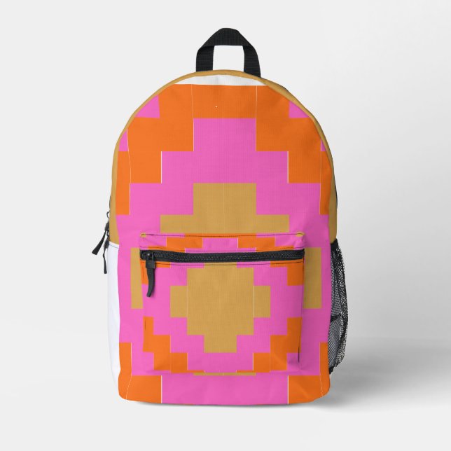 ​Retro Groovy Pink Orange Geometric  Printed Backpack (Front)