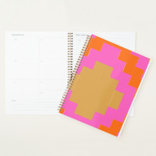Retro Groovy Pink Orange Geometric School Notebook Planner