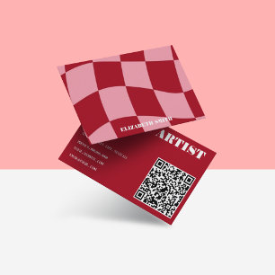 Retro Groovy Pink & Red Abstract Makeup Artist Business Card