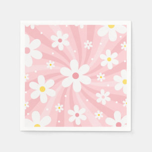 Retro Groovy Pink Sunshine Daisy Floral Hippie Napkin