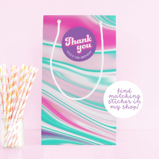 Retro groovy pink swirl marbling small gift bag (Creator Uploaded)