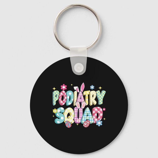 Retro Groovy Podiatry Squad Bunny Ear Funny Easter Key Ring (Front)