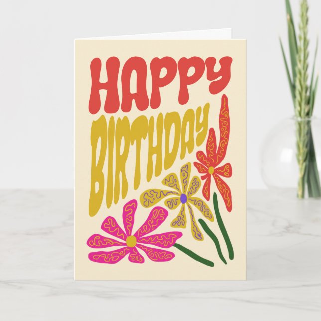 Retro Groovy Psychedelic Flower Botanical Birthday Card (Front)