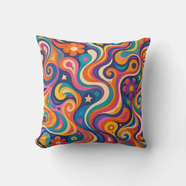 Retro Groovy Psychedelic Swirl Pattern Cushion (Front)