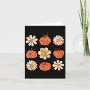 Retro Groovy Pumpkin Daisy Flower Fall Thanksgivin Card