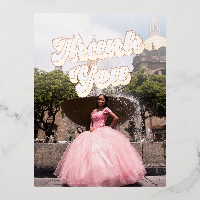 Retro Groovy Quinceañera Thank You Postcard (Front)