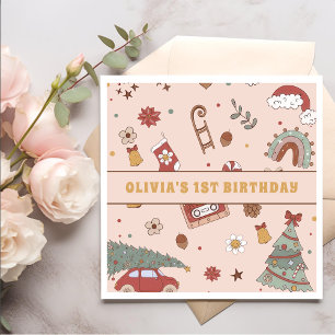 Retro Groovy Rainbow Christmas Tree Birthday Party Napkin