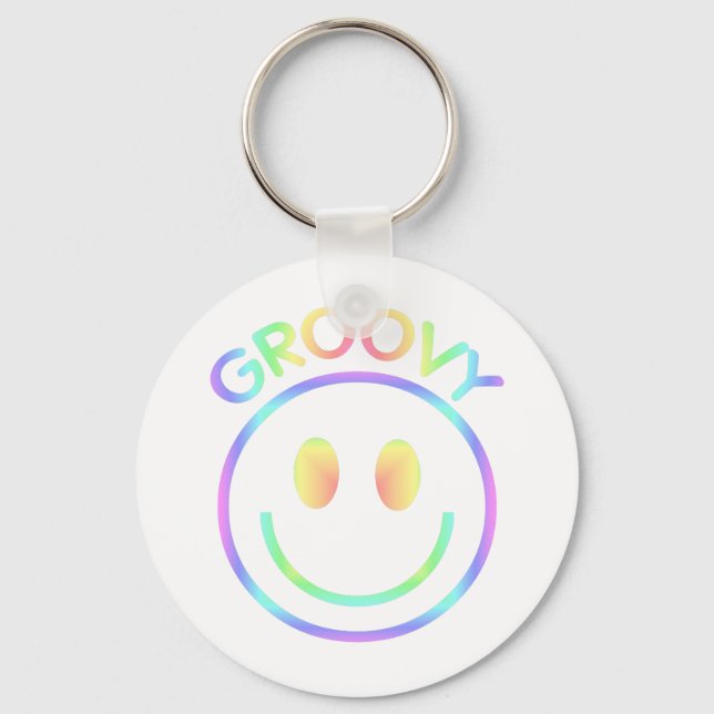 Retro Groovy Rainbow Keychain for Hippies (Front)