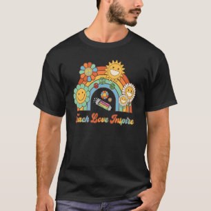 Retro Groovy Rainbow Teach Love Inspire Teacher Me T-Shirt