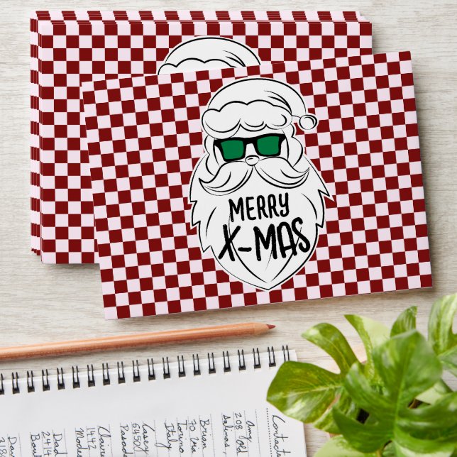 Retro Groovy Red Chequered Santa Claus Christmas Envelope (Stacked)