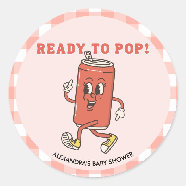 Retro Groovy Red Gingham She Is Ready To Pop Classic Round Sticker (Front)