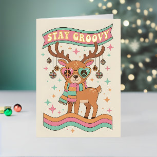 Retro Groovy Reindeer Merry Christmas  Foil Holiday Card