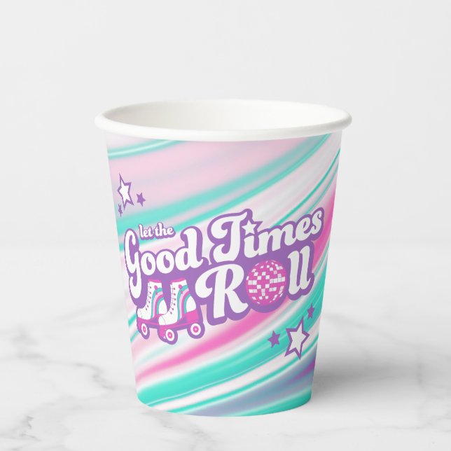 Retro Groovy Roller Disco Party Paper Cups (Front)