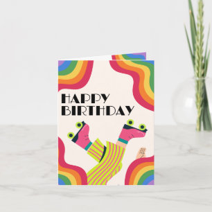 Retro groovy roller skate collorful fun card