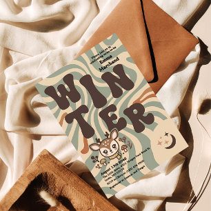 Retro Groovy Sage and Beige Winter Baby Shower Invitation