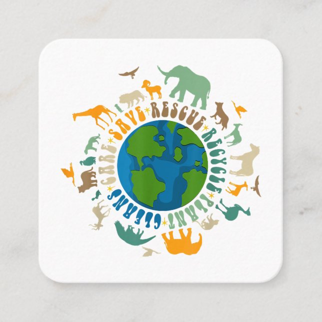Retro Groovy Save Bees Rescue Animals Recycle Fun  Square Business Card (Front)