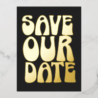 Retro Groovy Save The Date Black Gold