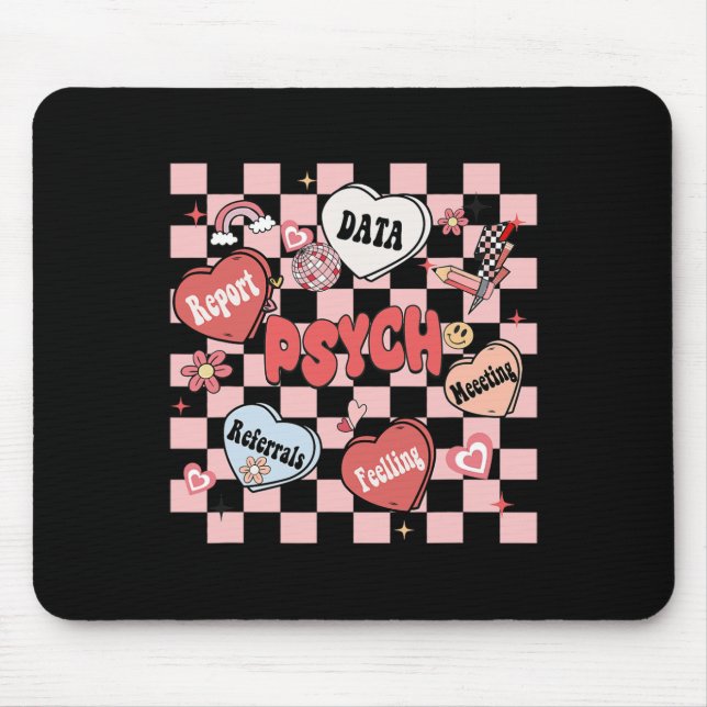 Retro Groovy School Psychologist Valentine's Day H Mouse Pad (Front)