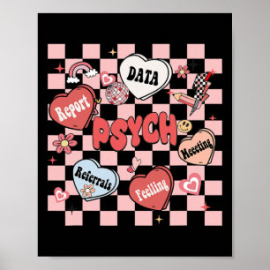 Retro Groovy School Psychologist Valentine's Day H Poster