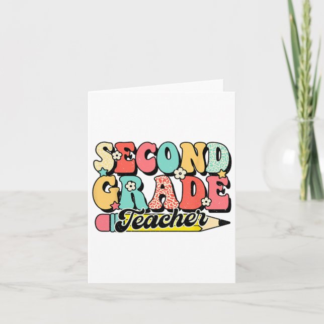 Retro Groovy Second Grade Teacher First Day 2nd Gr Card (Front)