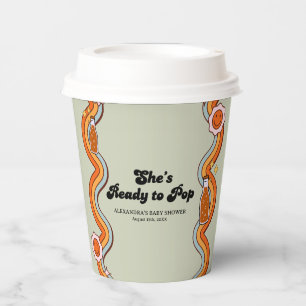Retro Groovy Shes Ready to Pop Sage Green Paper Cups