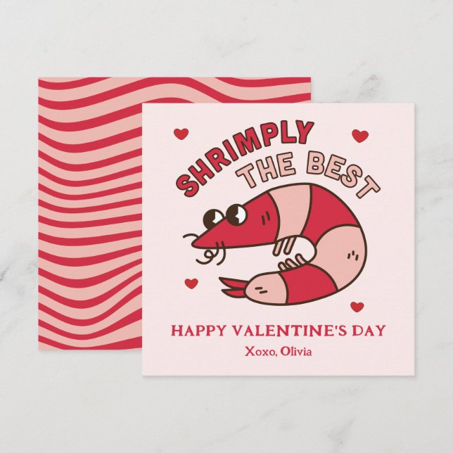 Retro Groovy Shrimply The Best kids Valentine's Card (Front/Back)