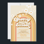 Retro Groovy Sixteen Rainbow Daisy 16th Birthday Invitation<br><div class="desc">Groovy 16! Retro inspired 5th birthday invitation with 70's style fonts and colours,  rainbow,  and daisies in fall colours. brown,  tan and orange colours.</div>