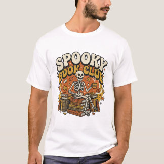 Retro Groovy Skeleton Book Lover Halloween T-Shirt