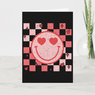 Retro Groovy Smile Face Chequered Valentine Men Wo Card
