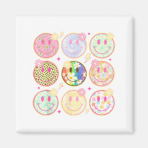 Retro Groovy Smile Face Flower Happy Face Checkere Magnet