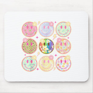 Retro Groovy Smile Face Flower Happy Face Checkere Mouse Pad