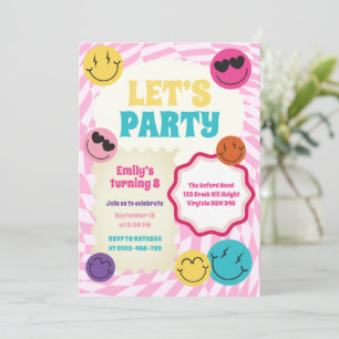 Retro Groovy Smiles Colourful Birthday Invitation