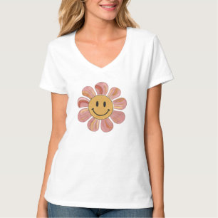 Retro Groovy Smiley Face Flower Pastel 70s Floral T-Shirt
