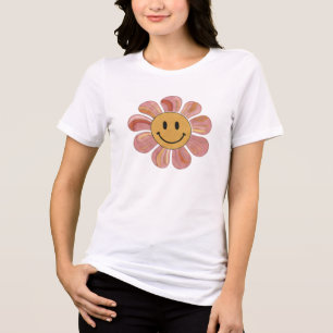 Retro Groovy Smiley Face Flower Pastel 70s Floral Tri-Blend Shirt