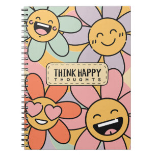Retro Groovy Smiley Flower Think Happy Thoughts Cu Notebook