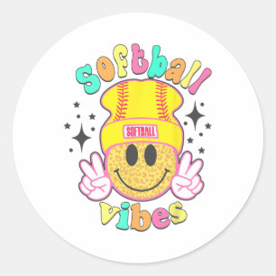 Retro Groovy Softll Vibes Softll Girls Women  Classic Round Sticker