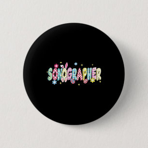 Retro Groovy Sonographer Bunny Ear Funny Easter Gi 6 Cm Round Badge
