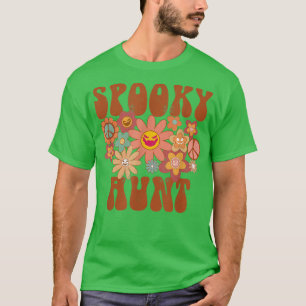 Retro Groovy Spooky Aunt Fall Halloween Thanksgivi T-Shirt