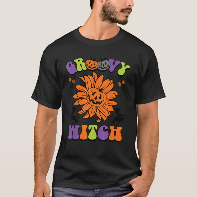 Retro Groovy Spooky Halloween Groovy Witch Happy H T-Shirt (Front)