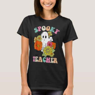 Retro Groovy Spooky Teacher Fall Floral Ghost Hall T-Shirt