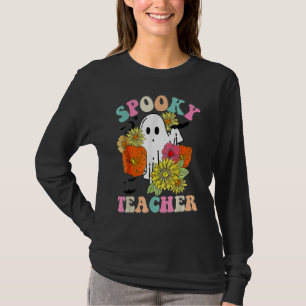 Retro Groovy Spooky Teacher Fall Floral Ghost Hall T-Shirt