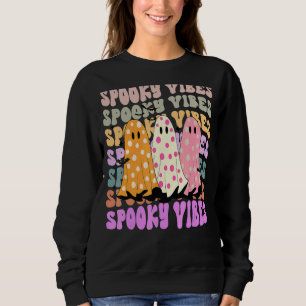 Retro Groovy Spooky Vibes Cute Ghost Girls Hallowe Sweatshirt