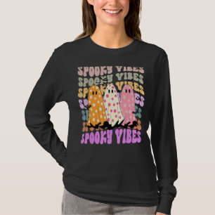 Retro Groovy Spooky Vibes Cute Ghost Girls Hallowe T-Shirt