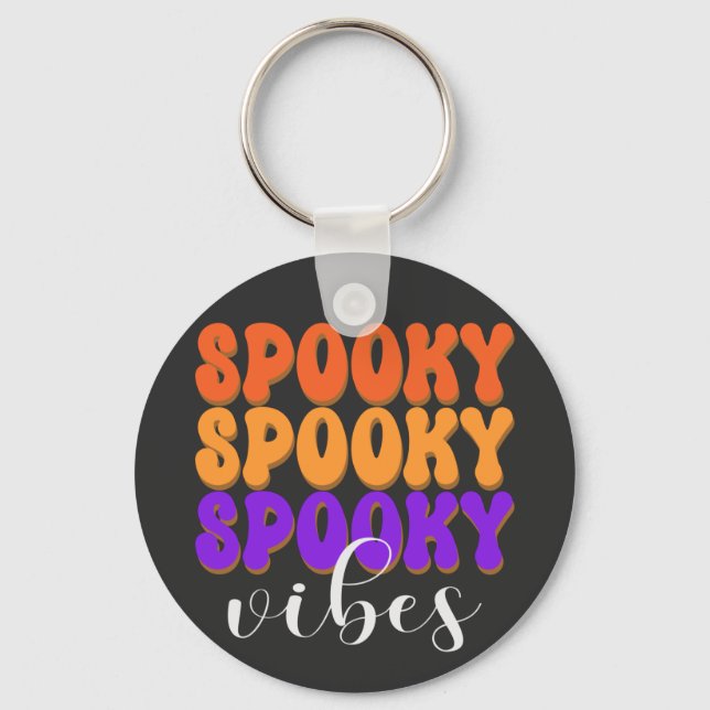 Retro Groovy Spooky Vibes Halloween Key Ring (Front)