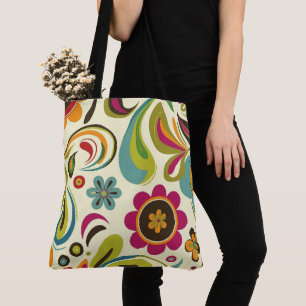 Retro Groovy Spring Pattern Tote Bag