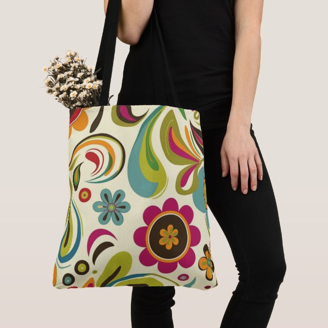 Retro Groovy Spring Pattern Tote Bag (Close Up)