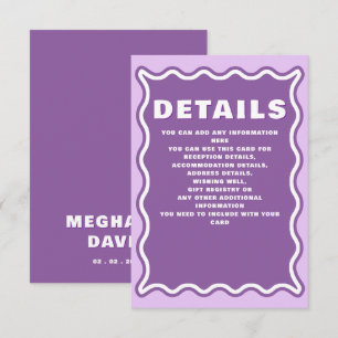 Retro Groovy Squiggle Wavy Curve Purple Wedding   Enclosure Card